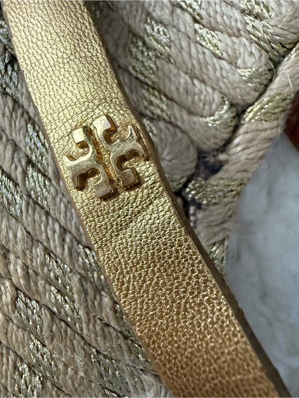 Tory Burch Women's Two-Band Flat Metallic Goat Madras Espadrille Slide